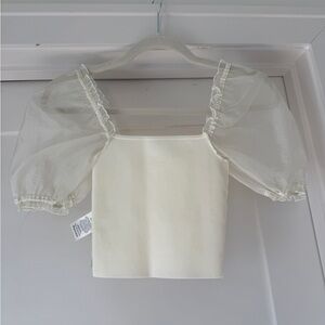 Wilfred Cream Puff-Sleeve Square Neck Crop Top